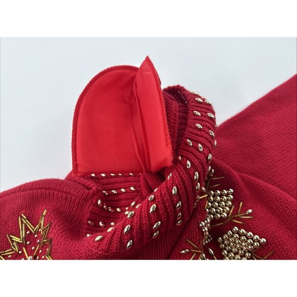 Victoria Jones Sweater Womens Medium Red Christmas Gold Snowflakes Tunic Beaded - Picture 7 of 12